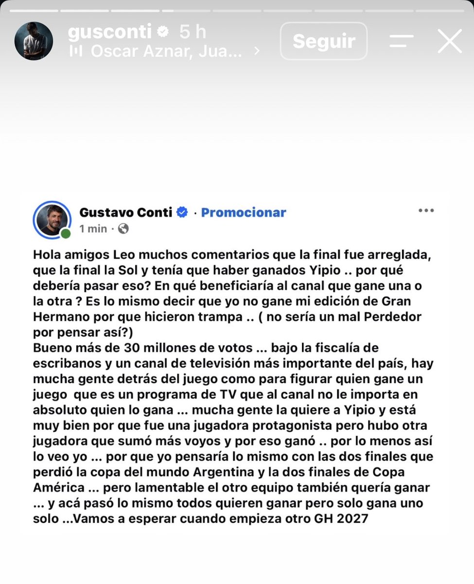 Estafano1170065's tweet photo. Mensaje de gustavo conti para todos los resentidos que todavía les duele que gano sol #GranHermano https://t.co/pym63tUHak