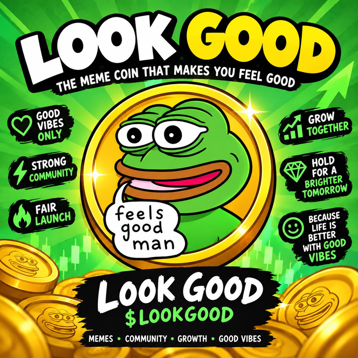 Tommybrown100's tweet photo. 0x69269A54c71D55684b3EEDd12A657bD8602eeE97

$LOOKGOOD

Born from the simple idea that crypto should be fun, positive, and community-driven, $LOOKGOOD brings together memes, good energy, and internet culture in one colorful movement. https://t.co/ssiBQ2VTru