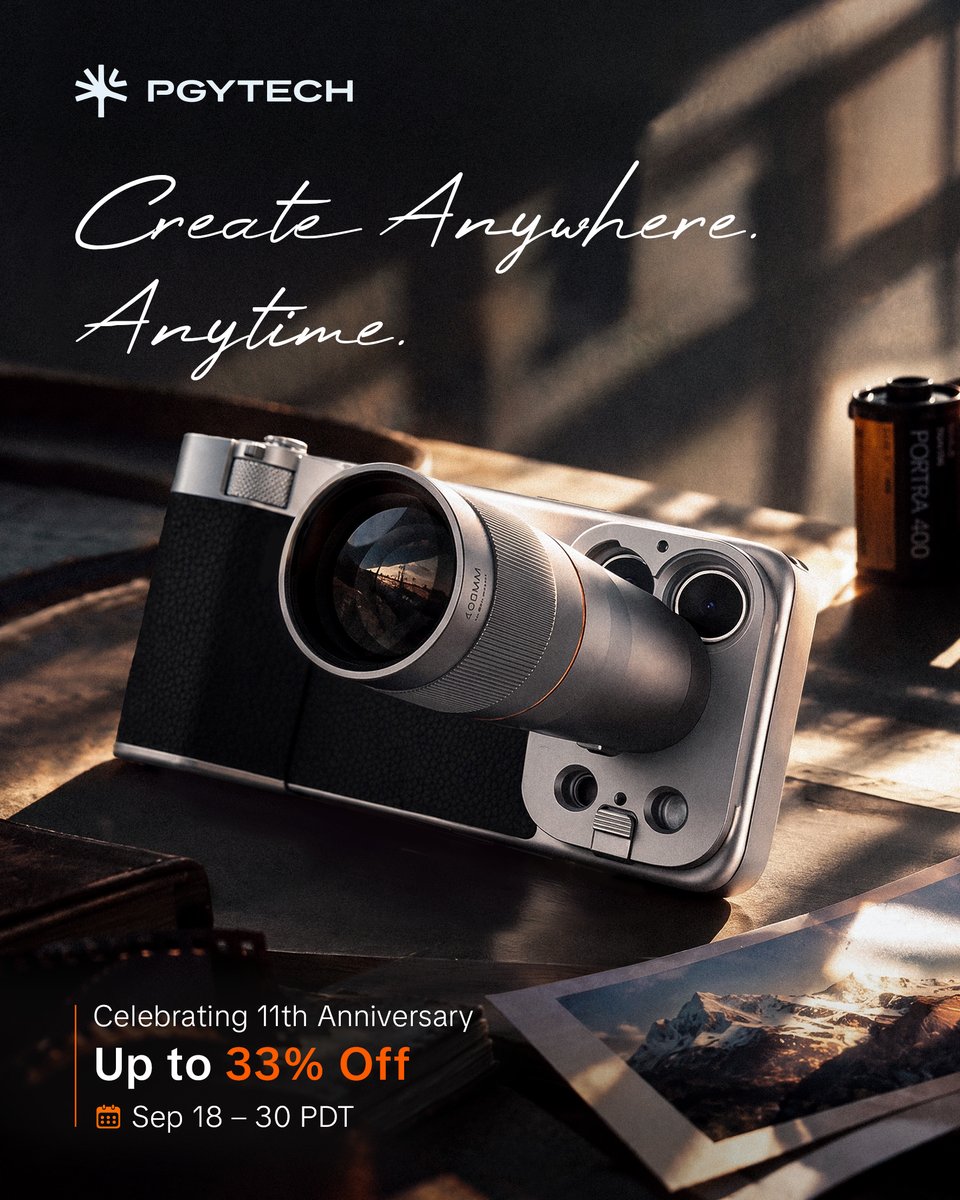 PGYTECH_global's tweet photo. ๐11 years ago, we started with a simple idea. You turned it into a journey we could never have imagined.
Celebrate with us: Create Anywhere. Anytime.
๐ 11th Anniversary Sale ยท Up to 33% Off ยท Sep 18โ30 PDT
๐ https://t.co/GVOLzRQLtR
#PGYTECH #AnniversarySale https://t.co/ObwsfUePP9