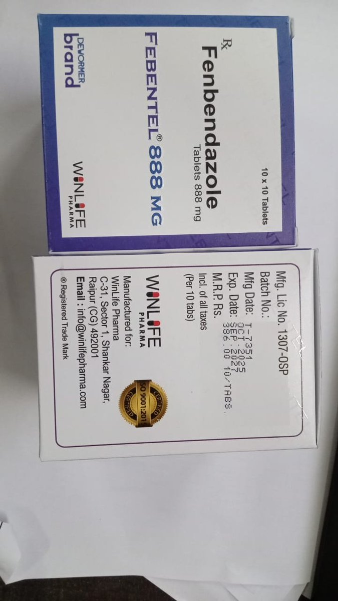 SureCureMeds's tweet photo. Fenbendazole all strengths available below MRP. Get it with us, mail- surecureimpex@gmail.com or whatsapp on +91-7385826339
All products ready to be shipped immediately. Shipping worldwide via India and UAE (Emirates) routes.
#Fenbendazole #antiparasitic #worms #infection https://t.co/FTmAxRM3ty