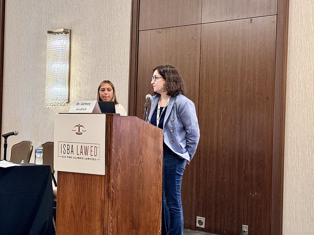 ISBAlawyer's tweet photo. Dr. Cortney Bindrich, Bindrich Consulting, PLLC, presents “Wellness in the Legal Profession/Stress/Trauma in the Workplace” during the ISBA Solo &amp; Small Firm Conference 2026 in Peoria. 

Special thanks to moderator Debra L. Thomas @TrialLawyersChi.

#ISBA #SSFC26 https://t.co/QYyUTGQTsZ
