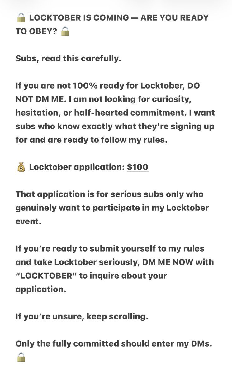 dom4y12's tweet photo. Notice!!!
Read carefully 👿
#chastity #femdom #findom #locktober https://t.co/pXqXT5sZSf