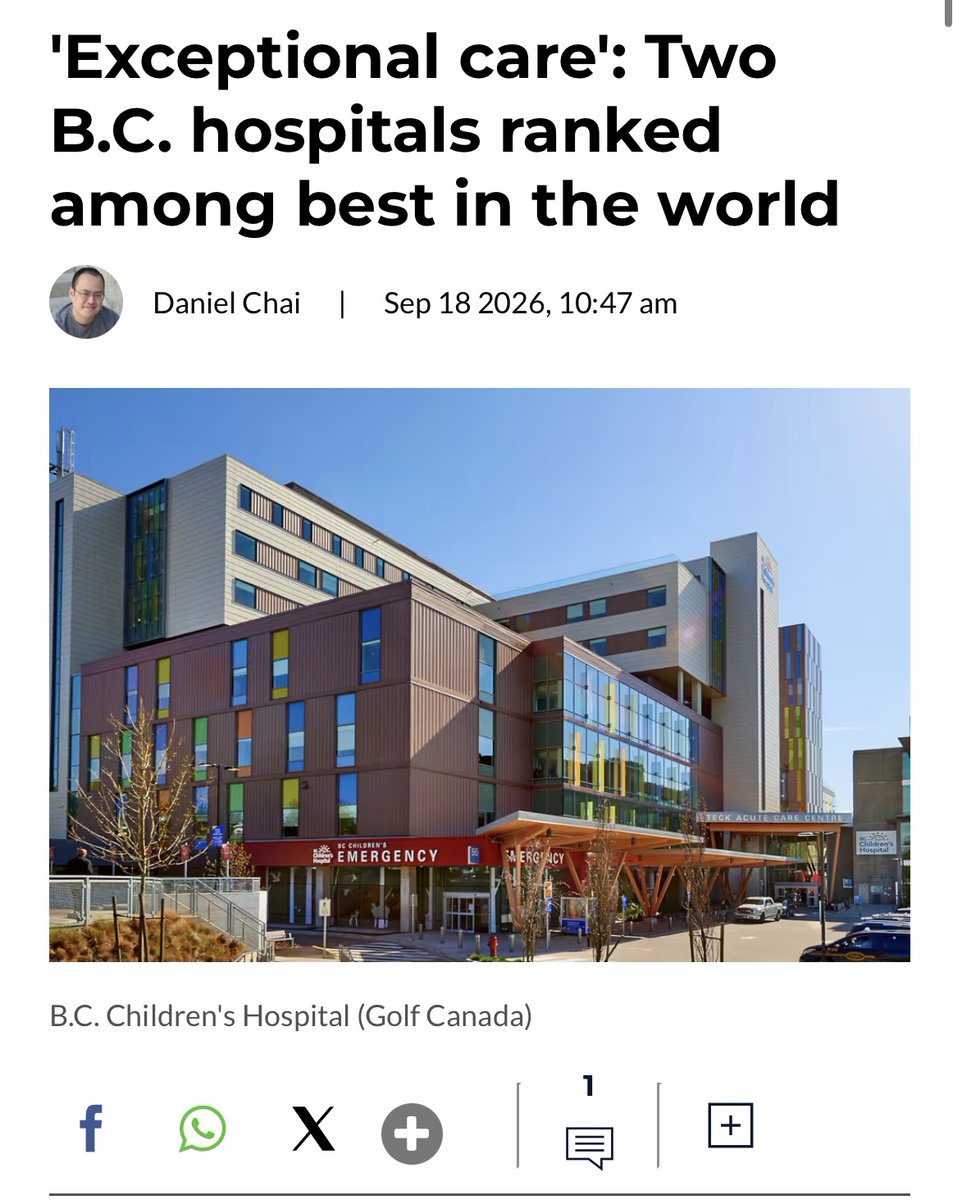 KahlonRav's tweet photo. Vancouver General and BC Children’s Hospital have been ranked among the world’s best specialized hospitals.

This recognition shows the strength of BC’s public health-care system and why we’ll keep investing in the people and services that make it even stronger. https://t.co/S09GTPrQMS