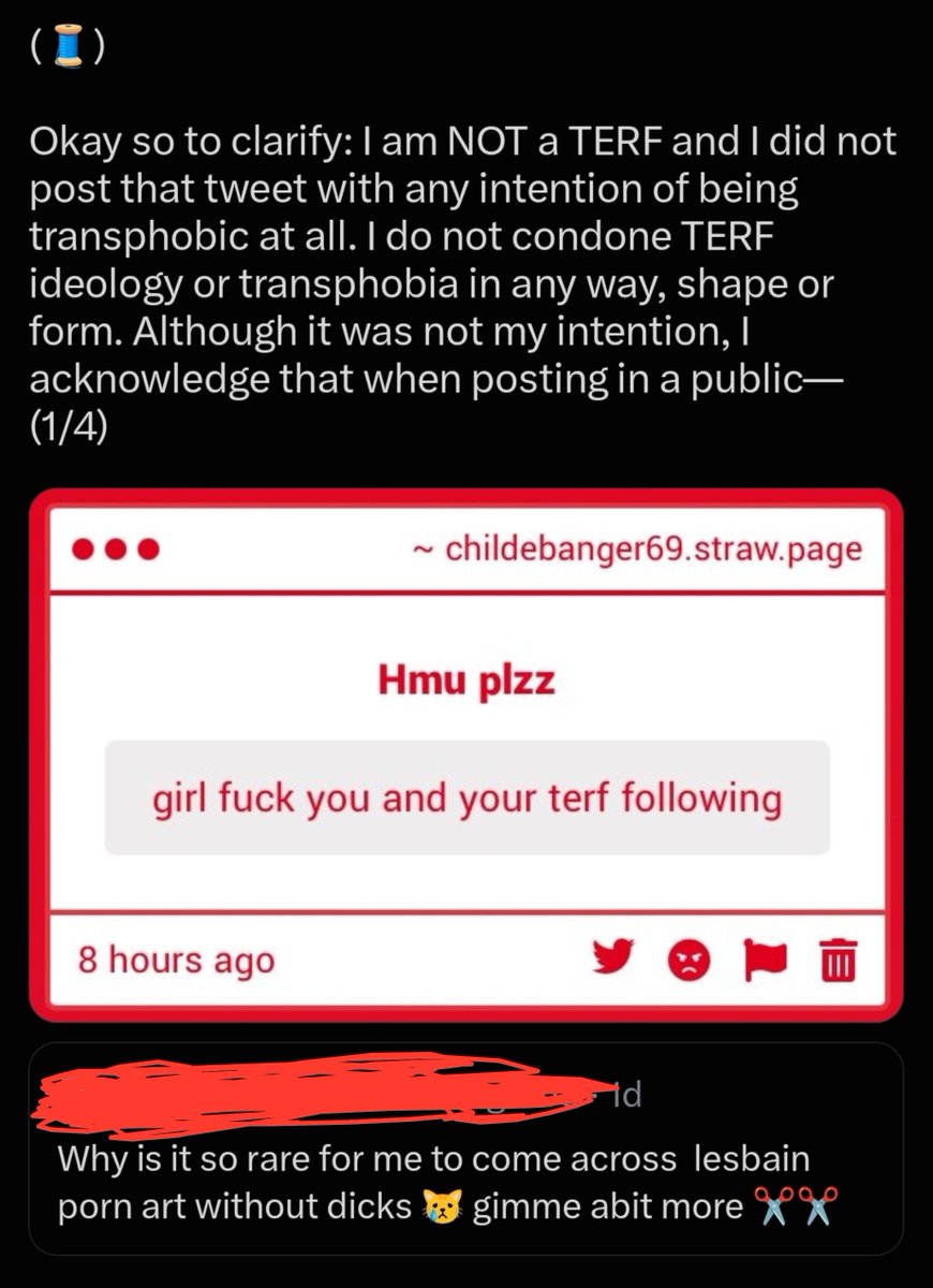 voidtetas's tweet photo. this is genuinely terrifying i feel so bad for all the lesbians who feel pressured to like dicks just because they don't want to be "transphobic" it genuinely makes me scared for them, lesbians don't like dicks there's nothing wrong with being a lesbian :( https://t.co/rbP8GDxwEJ