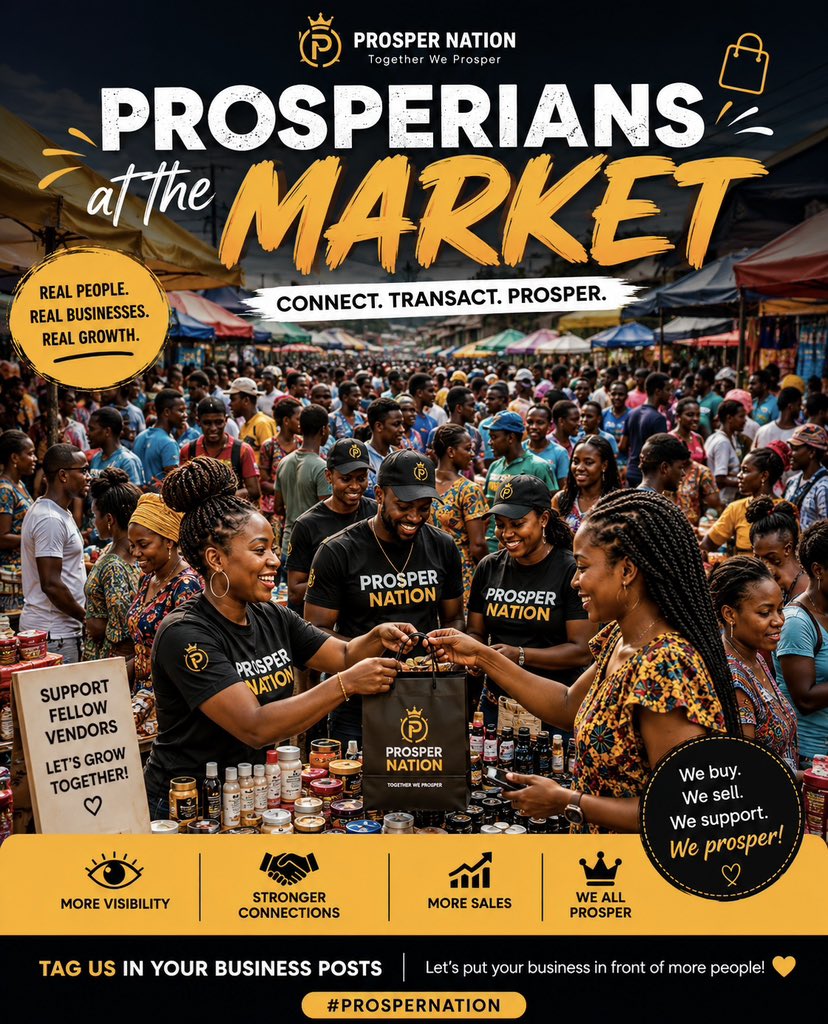 Tprosper233's tweet photo. Hello Prosperian Vendors!
Drop your product or service below, share a little about your brand, and include your contact details.
Let’s keep supporting local businesses, creating visibility, and turning attention into real opportunities.👇
#ProsperiansMarket
#GrowWithProsperians