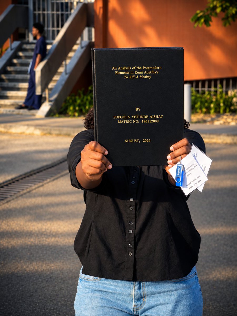 oluwa_fehranmi's tweet photo. From watching To Kill A Monkey in 2025 and deciding it would be my project topic, to finally holding the completed work in 2026. 🥹🎓

Thank you @kemiadetiba for the inspiration!❤️ https://t.co/6oJVHVZQr4