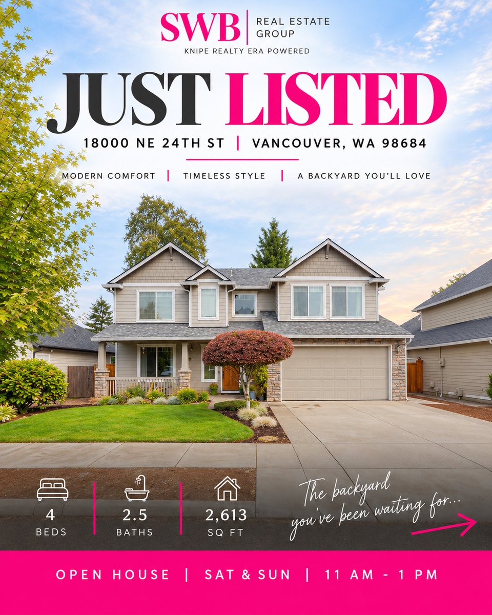 SWBGroup's tweet photo. 🏡 JUST LISTED in Vancouver

Welcome to 18000 NE 24th St, a beautifully cared-for Maplecrest home offering 4 bedrooms, 2.5 bathrooms, 2,613 sq. ft., and plenty of space to gather, relax, and feel at home.

💰 Offered at $724,900

🌐 https://t.co/70tdAnX6mh

#Vancouver #WA https://t.co/bTN4g9grOL