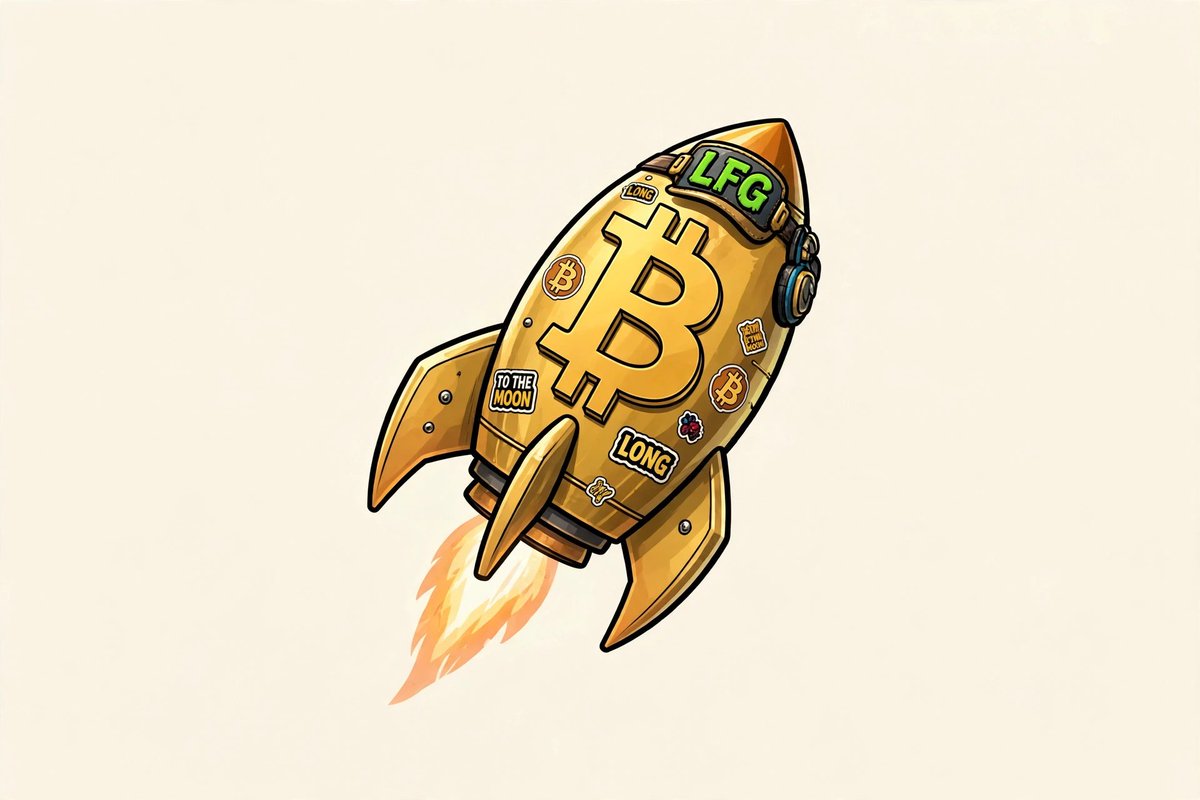 Bitcoin golden-rocket LFG cartoon illustration