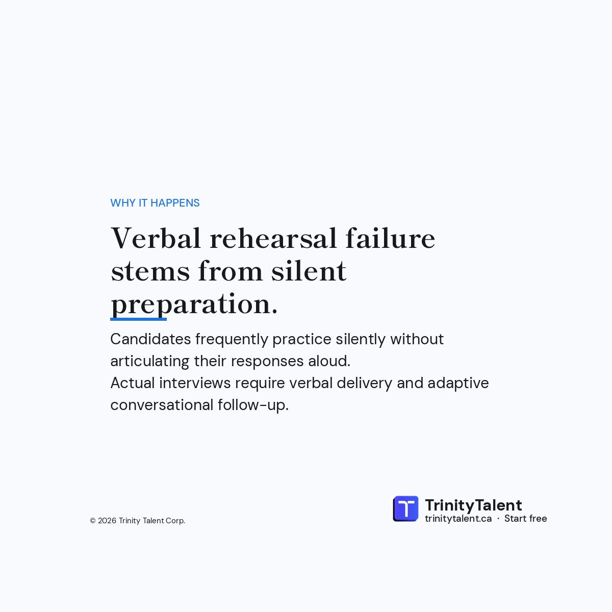 Trinitytalentca's tweet photo. A spoken mock interview (two voices) recorded on the live product with captions on. Many people never practice out loud. Our tool listens and follows up. Run a free screening report. Fix what it flags. Apply again. When was your last spoken practice? #InterviewTips https://t.co/8saqmuL0IS