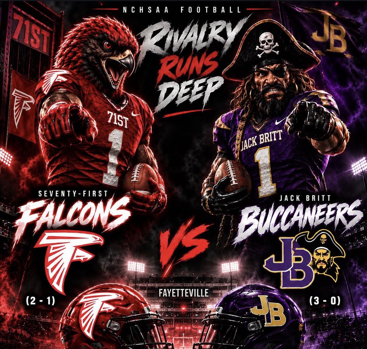 thereal71sports's tweet photo. It's the fifth week of bad weather, and hosting Friday night football has been quite a challenge this season. Stay tuned for updates on tonight's game at Jack Britt High School.
#Go71stFalcons
#WeNeedMoreCowbell
@71sthighccs @910Preps @Mid_SouthSports @EarlVaughanJr https://t.co/qbGS2zsZpK