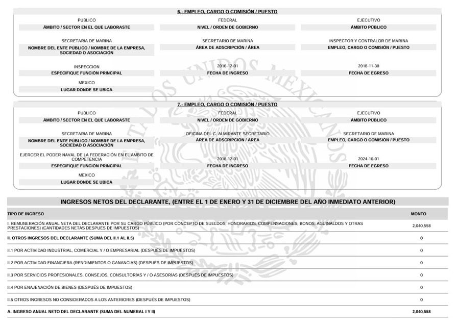 mario_dico50's tweet photo. 🔴 AL MOMENTO : EL ALMIRANTE “RETIRADO” RAFAEL OJEDA reporta ingresos anuales de 2 millones 40 mil pesos ! Es pensión dorada ? O NO está retirado ? https://t.co/CNayF6tnLg