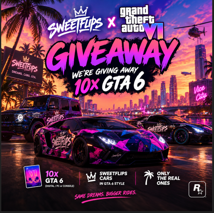 sweetflips's tweet photo. 🚨 GTA 6 GIVEAWAY 🚨

We’re giving away GTA 6 to 10 lucky winners! 🎮🔥

HOW TO ENTER:
🐬Follow @sweetflips @nicksweetflips 
❤️ Like & RT this post
👥 Tag 2 friends
💬 Tell us in the comments why you need GTA 6

Good luck everyone! 🍀