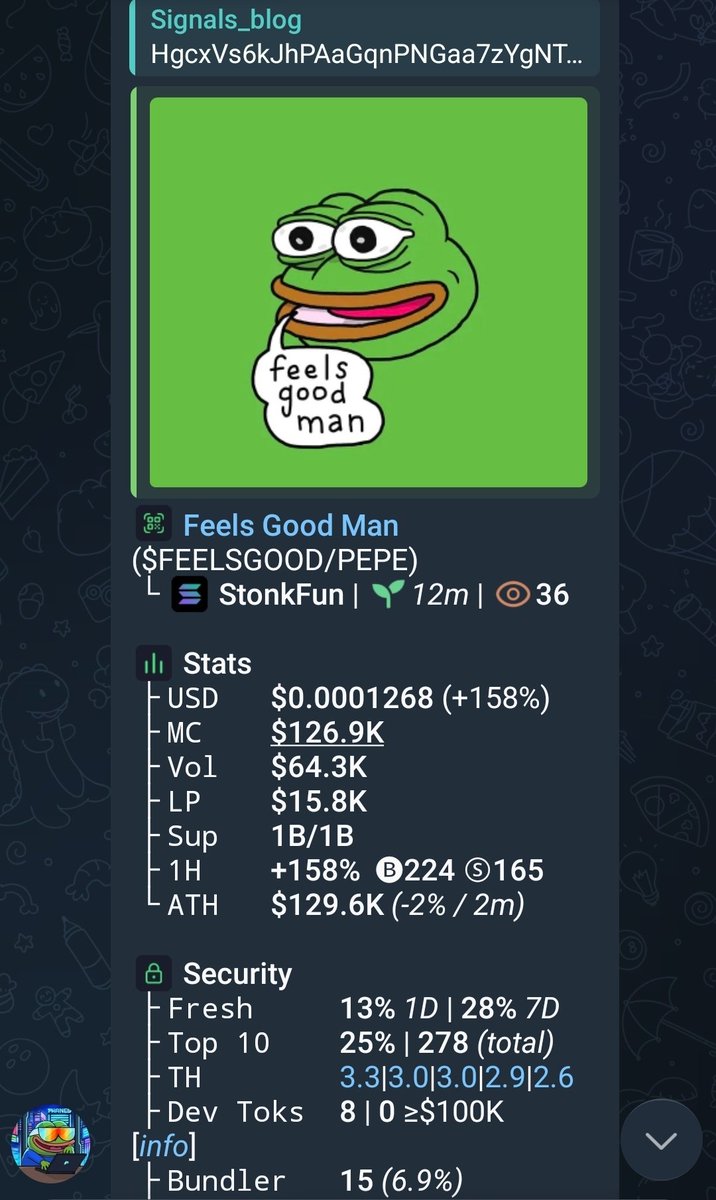 signalsblogg's tweet photo. Watch your entry on $FEELSGOOD 

CA>>
HgcxVs6kJhPAaGqnPNGaa7zYgNT49hJrLufiqcNMuYZT https://t.co/WD8x5MM4pY