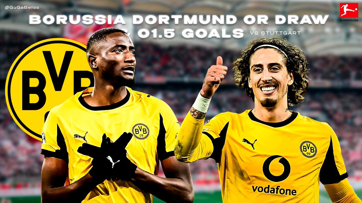 GuGaBetss's tweet photo. Bundesliga 🇩🇪

🇩🇪 Borussia Dortmund or Draw & O1.5 Goals (@ 1.80/-125)

Hit 𝗟𝗜𝗞𝗘 - If you’re 𝗧𝗔𝗜𝗟𝗜𝗡𝗚 🔮

When you dive into how both squads are operating right now, Dortmund's defensive stability and transition speed give them a massive tactical edge on the road. BVB enters this road trip in electric form, putting together 5 consecutive victories across all competitions so far this September. They blew past Hamburg-Eimsbüttel 5-0 in the DFB-Pokal, ground out a sharp 3-2 victory away at Hoffenheim, handled Villarreal 3-2 in European action, and smashed Paderborn 3-0 last weekend with Felix Nmecha and Fábio Silva running the show up front. Their front line is creating dangerous chances at will, while their double pivot structure absorbs pressure and releases quick vertical breaks better than almost anyone else in Germany.

Stuttgart is always a tough test inside the MHPArena, but their commitment to a very aggressive, high defensive line plays straight into Dortmund’s hands. When Stuttgart pushes numbers forward to dictate tempo at home, it leaves massive gaps in behind for Dortmund’s wingers and runners to exploit. Even if Stuttgart manages to break through and find the back of the net, holding this current BVB attack to zero or one total goal over ninety minutes is a monumental task.

Combining a protected double chance on BVB with a baseline two goal threshold gives us total structural coverage.

#Bundesliga #BettingTwitter #GamblingX