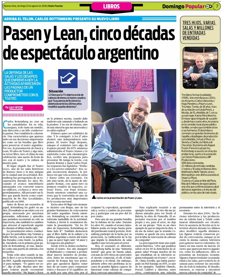 lulyvitcop's tweet photo. Si quieren vibrar el teatro desde las entrañas y conocer cómo es posible hacer negociso con amor, los invito a leer el libro del querido Rottemberg: Pasen y Lean, un camino lleno de emociones, éxitos y algunas caídas. Pero siempre el teatro por encima de todo. https://t.co/40GvqvJbDz