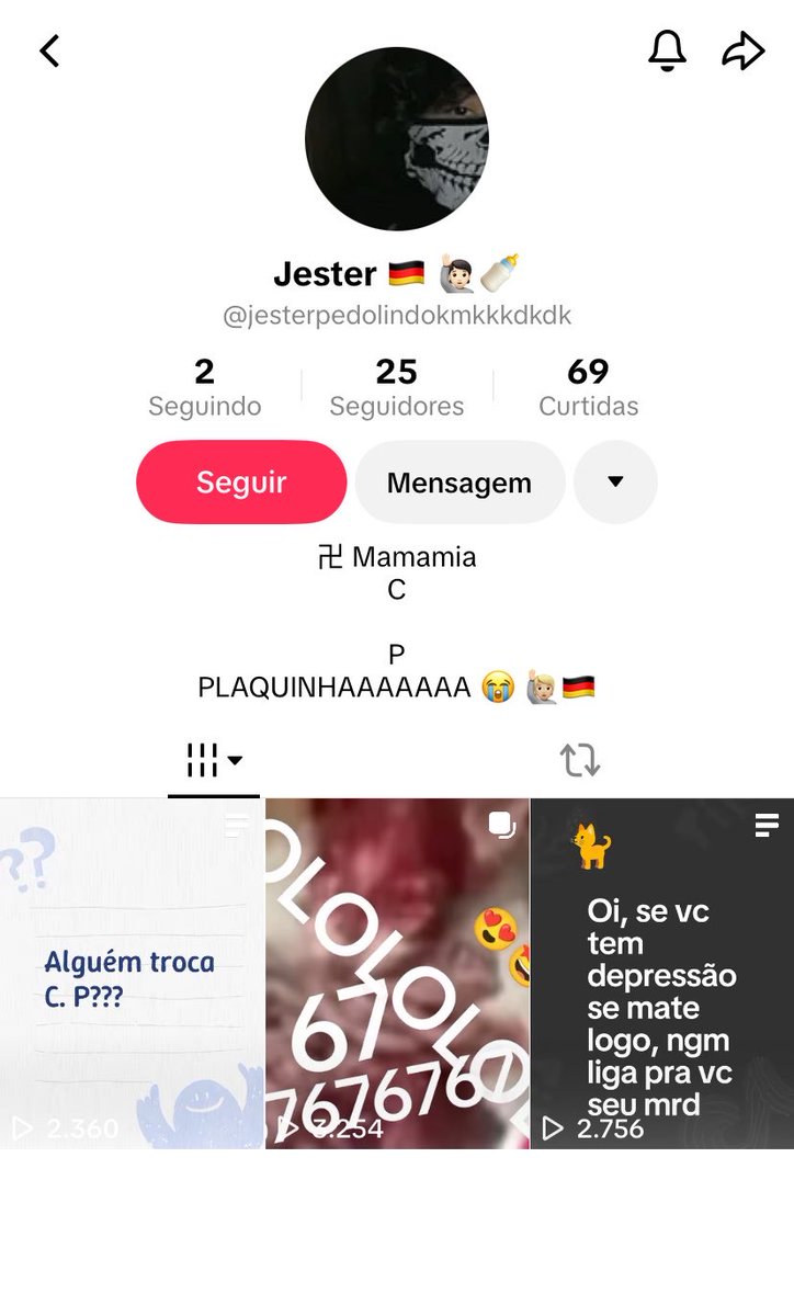 atenadesgracada's tweet photo. denunciei ESSA CONTA várias vezes no tiktok e o tiktok disse que não tinha NENHUMA INFRAÇÃO 

o cara maltrata animais, é nazista, induz suicídio e ainda é pedófilo ABERTAMENTE, como CARALHOS não tem nenhuma violação https://t.co/OhqtGnGdfC