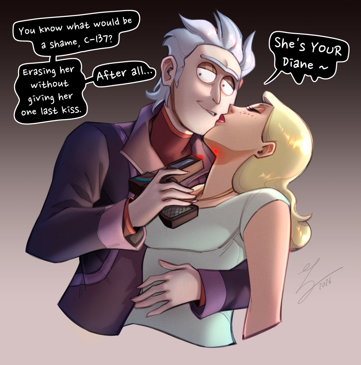 LadyMathou's tweet photo. Rick Prime's Last Taunt.
I figured that claiming Diane for himself would be the worst insult Rick Prime could hurl at Rick C-137.

#rickc137 #rickandmorty #rickprime #rickdiane https://t.co/RYS5FgStBv