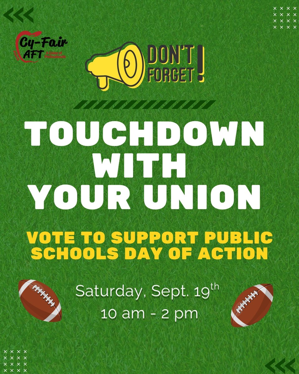 CyFairAFT's tweet photo. Bring the family and wear your favorite sports jersey! We'll have concession stand snacks and a sidewalk chalk competition! Join us TOMORROW from 10am-2pm and let's educate some voters! RSVP: https://t.co/iz2zyMQvzL https://t.co/SbQ9SZEW5I