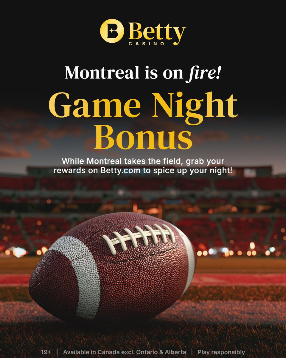 playbettycom's tweet photo. 🏈 Montreal vs. Hamilton tonight!

While the action unfolds on the field, head over to https://t.co/nL7LVpDBcc to claim your Free Spins and Betty Coins and score your own win tonight! 🔥

Claim your rewards now on https://t.co/ohx6q8odYE 👇
*terms and conditions apply
-
🏈 Montréal vs Hamilton ce soir!

Pendant que ça chauffe sur le terrain, pimente ta soirée sur https://t.co/nL7LVpDBcc! Réclame tes tours gratuits et tes Betty Coins pour passer en mode victoire! 🔥

Réclame tes récompenses sur https://t.co/ohx6q8odYE 👇
*termes et conditions s'appliquent

#betty #playbetty #gameday #montreal