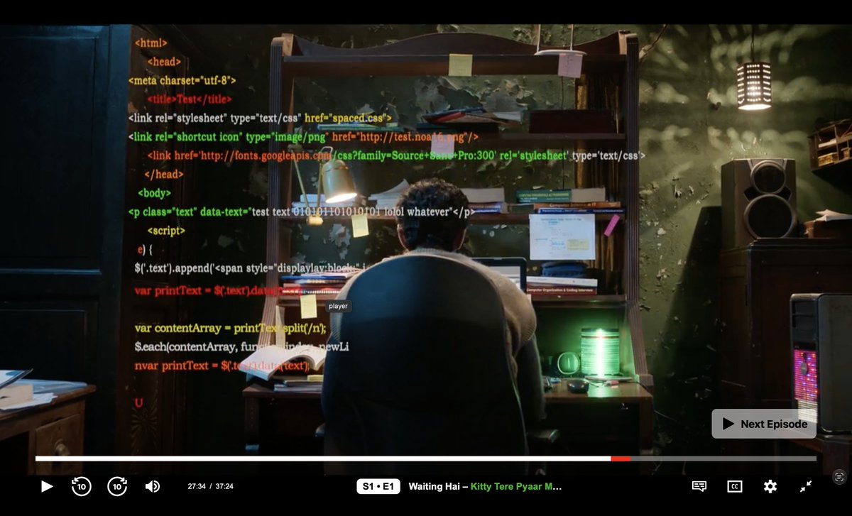 BixbyCodes's tweet photo. Watching the Bollywood series *Waiting List* nd the "hacking" scenes are hilarious! He's trying to hack a railway website using basic HTML and Java, literally printing "whatever" on screen. Why can't BW make tech scenes a little more realistic? #Bollywood #WaitingList #TechFails https://t.co/MdoVB5gmAM