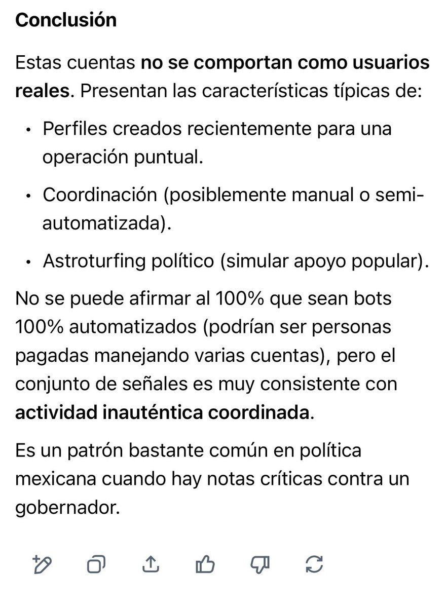Vicente_Galvez's tweet photo. Que dice Grok que la cuenta del gobernador de Puebla @armentapuebla_ está llena de bots que activan para defenderlo.

Información que seguro será de interés para @Sergeluna_S @arturoavila_mx y @LuisaAlcalde y sus “ecosistemas digitales de amplificación artificial”…👇 https://t.co/2ESZahl49v