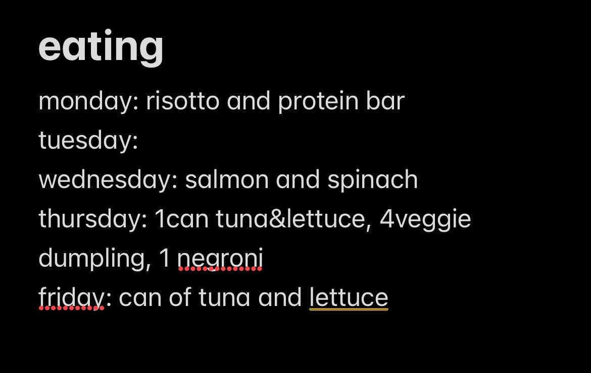 sorakgs's tweet photo. this is what i ate this week plus hydrating and walking and i feel bloated and haven’t went to the bathroom in 6 days 😭 im sad and stuck https://t.co/O21m4KguPc