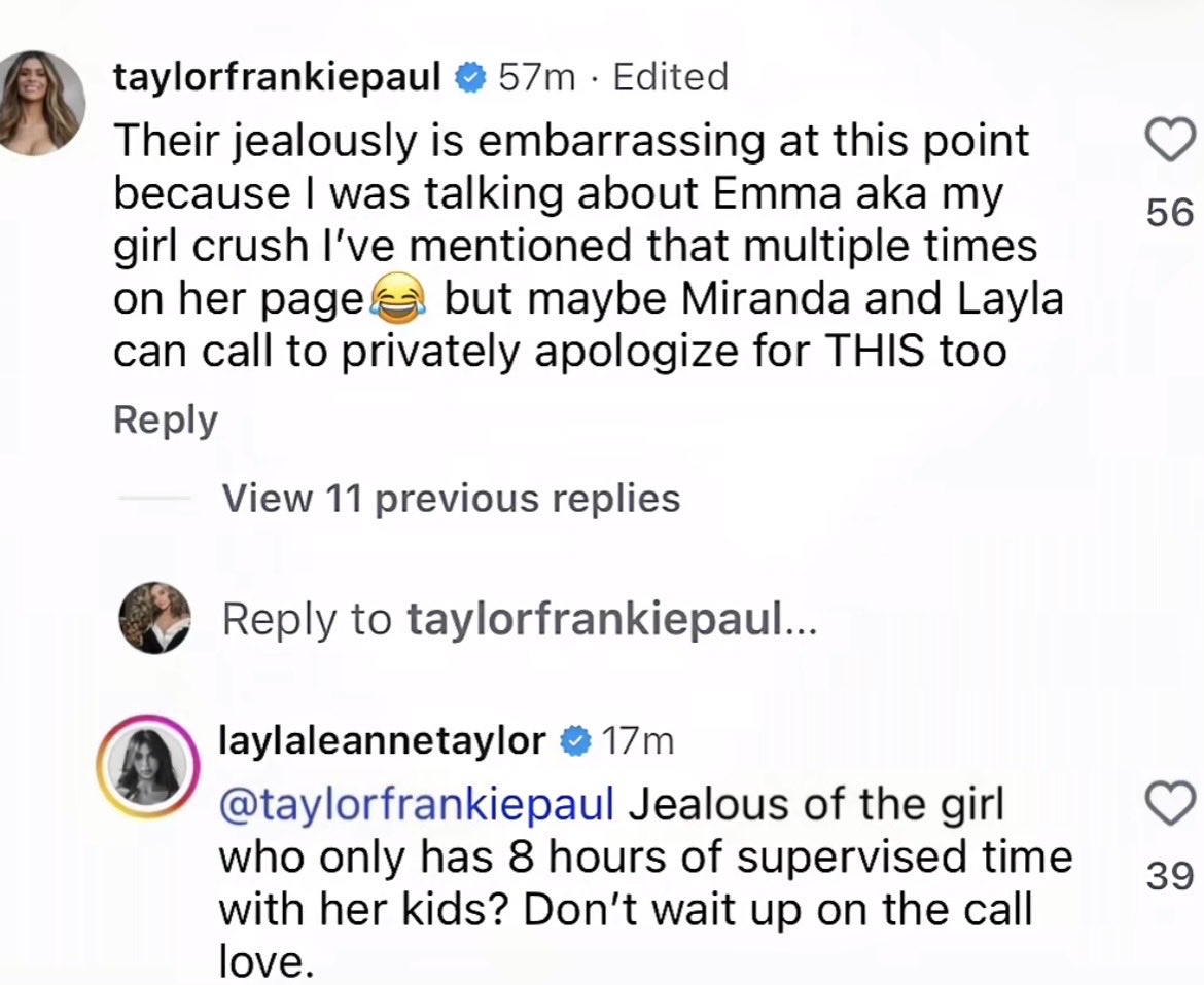 waterthose888's tweet photo. Layla just fired the shot heard round the world at Taylor Frankie Paul 🫡 #SLOMW https://t.co/PGcRPU6QxI