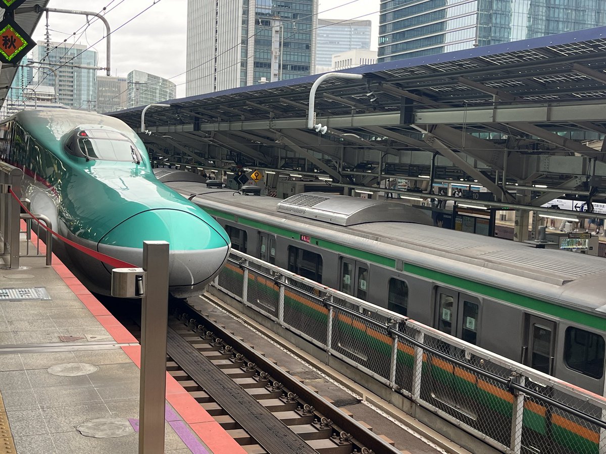 ori8636's tweet photo. 今日の下り東北新幹線はやぶさ号最速達1本目は、なんとトプナンです！
さらに10番線のE233系E-01編成とも並びました！ https://t.co/SyAjte2n24