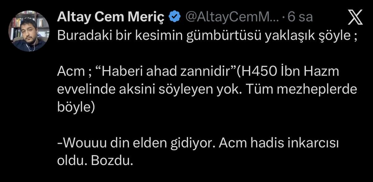 yolcudurgider's tweet photo. “Haber-i ahad zanni değildir” tartışması yapan kim? Gören var mı altı aydır?

Adama “keyfine göre ahad rivayet de olsa inkar edemezsin.” diyoruz.

Adam “ahad rivayet zanni değildir diyorsunuz” diyor.

Hayal dünyasında yaşayan biri… https://t.co/7C7ybDA166