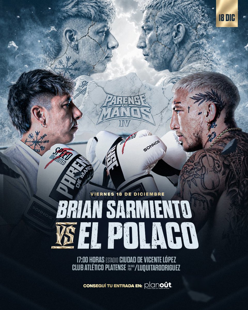 ParenseDeManos's tweet photo. EL POLACO VS BRIAN SARMIENTO

Dos tipos acostumbrados a vivir bajo los reflectores, pero nunca así. Dos personalidades que salen de su zona de confort para encontrarse por primera vez en una realidad que nunca vivieron.

Sabemos que no planean compartir el spot en el Estadio Ciudad de Vicente López. Este 18 de diciembre, la noche va a ser de uno solo.

Conseguí tus entradas en Plan Out.
