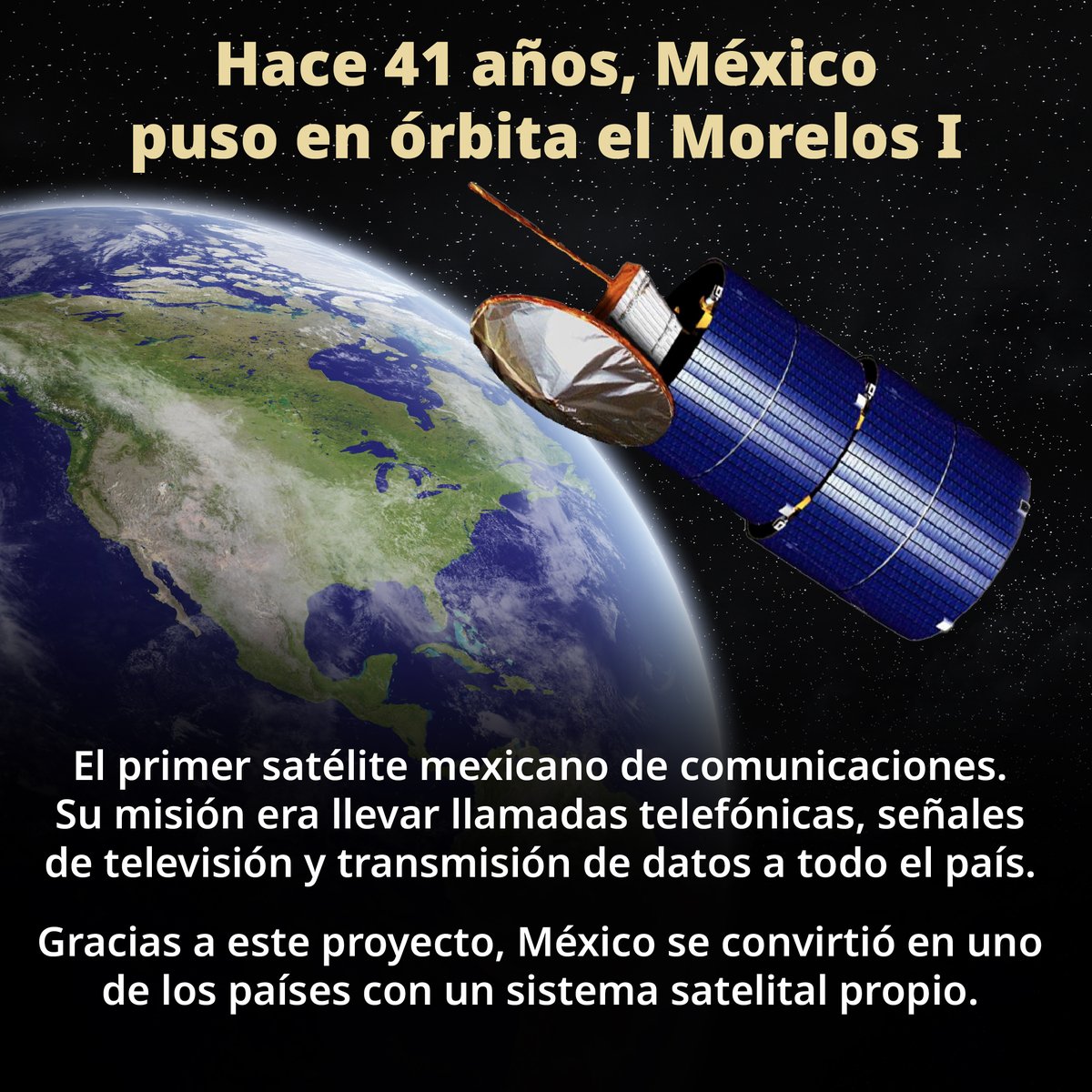 Profeco's tweet photo. ¿Sabías que el origen de muchas de nuestras comunicaciones modernas comenzó en el espacio?

El satélite Morelos I marcó un antes y un después en las telecomunicaciones del país.

Gracias a este paso histórico comenzó una nueva etapa para conectar a millones de personas y sentó las bases de muchos de los servicios digitales que hoy forman parte de nuestra vida cotidiana.