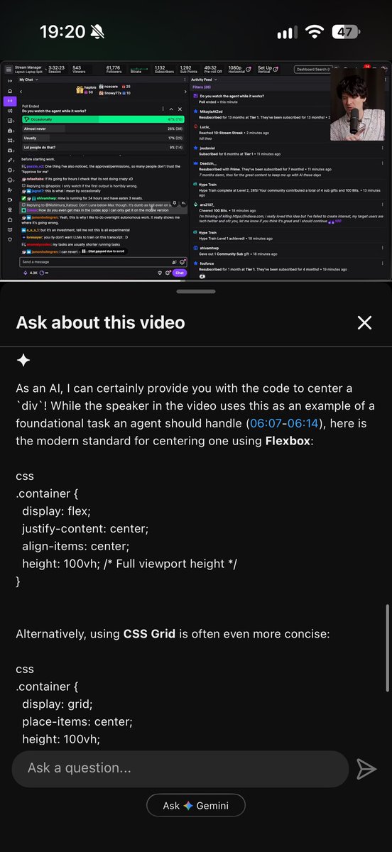 iliaghp's tweet photo. Gemini told me it can center a div😔 https://t.co/vqty2kIpIm