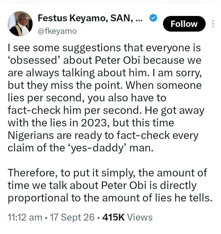 NDCdailyupdates's tweet photo. @fkeyamo @officialABAT This u? Constantly addressing his Excellency, Mr Peter Obi by his first name, an elected 2-term Governor of a state and an elder by age...Where was your sense of respect for the 'office' he occupied abi head de pain you ni...God will punish you severely, hypocrite!! https://t.co/ESIWQaPt8M
