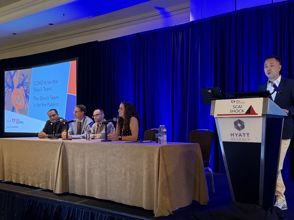 SCAI's tweet photo. 🍽️ Who should own ECMO? At #SCAISHOCK, our experts made the case for everyone but themselves.

In a unique debate, each speaker stepped outside their own specialty to argue why another—cardiac surgery, heart failure, critical care, or interventional cardiology—should take the lead.

The discussion ultimately came back to one message: ECMO is for the shock team. The shock team is for the patient.

@Allison_Dupont @nbrozzimd @afzal_aasim @MaxHockstein