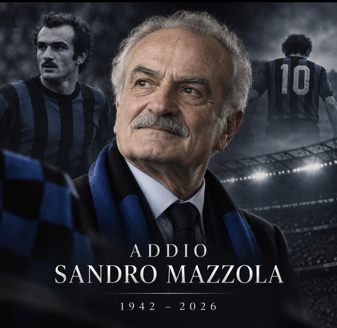 FrenkieWoody's tweet photo. È scomparso Sandro Mazzola, storica leggenda dell'Inter e della Nazionale italiana, all'età di 83 anni. 
La notizia della sua morte è stata annunciata dal club nerazzurro, lasciando un profondo vuoto nel mondo del calcio e tra tutti gli appassionati di sport che ne piangono la scomparsa e ne ricordano la straordinaria carriera.