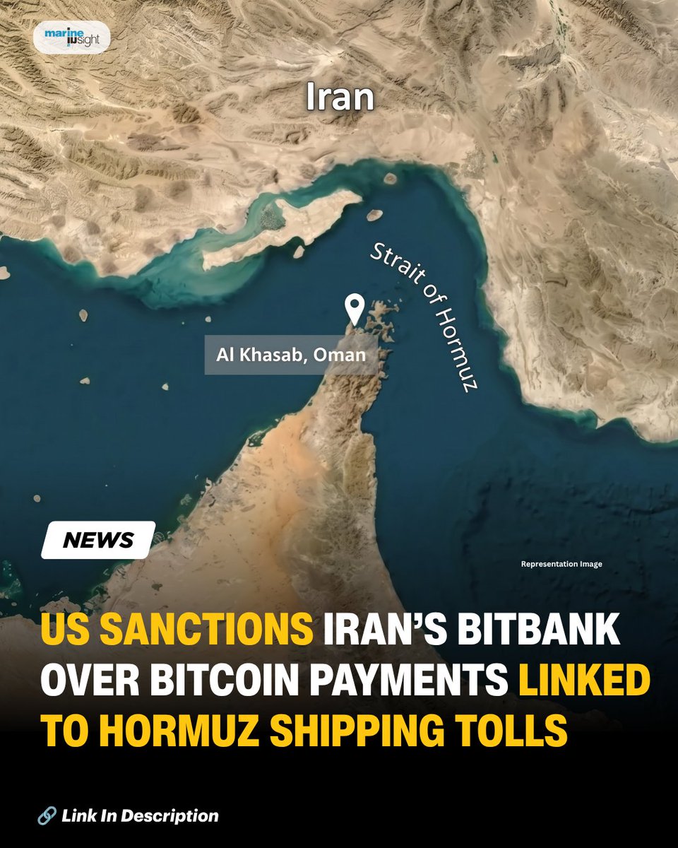 MarineInsight's tweet photo. U.S Sanctions Iran’s BitBank Over Bitcoin Payments Linked To Strait Of Hormuz Shipping Tolls
Read Full News Here 👉 https://t.co/ABEE3S16BY
#US #USSanctions #BitCoin #BitBank #Hormuz #shippingTolls #News #MarineInsight #Merchantnavy #Merchantmarine https://t.co/Dp90mV554l
