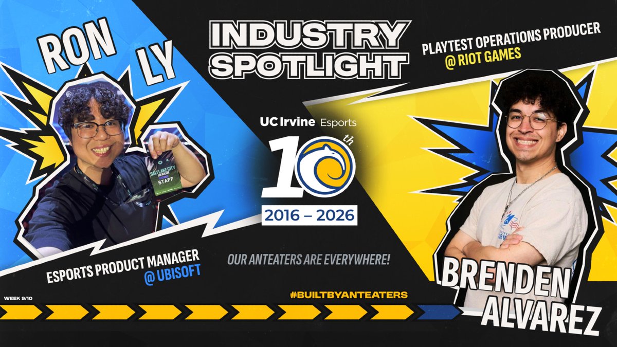 UCIEsports's tweet photo. OUR ANTEATERS ARE EVERYWHERE! 🌎

From UC Irvine Esports to Ubisoft and Riot Games, see where our Anteaters are taking their talents! Head over to our Instagram to check out their interviews.

📍Week Nine of 10
#BuiltByAnteaters #UCIrvineEsports https://t.co/rvMt7zJtKY