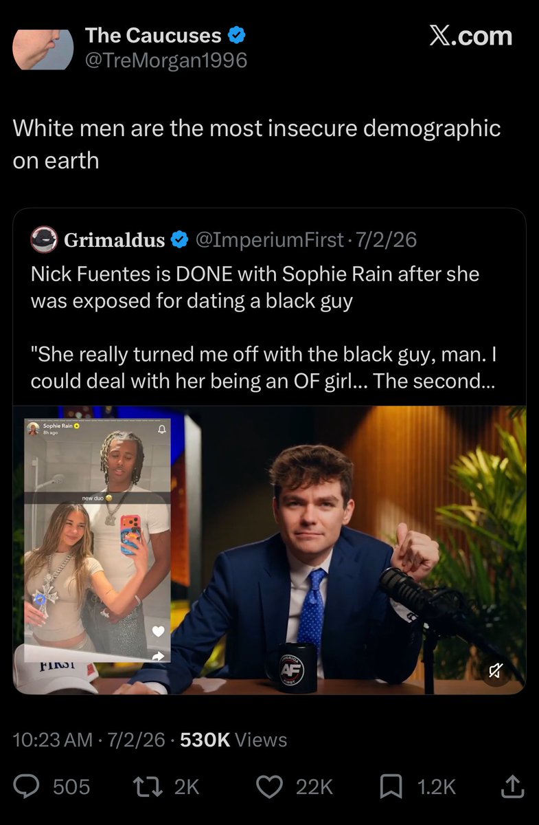 bronzeagemantis's tweet photo. closeted gay Mexican doing a Whatever-style podcast collab promotion with an OnlyFans Mexican prostitute under guise of performing a White Activism by playing on the BBC moral panic currently astroturfed is as ideal an image of "the right" as could be for the left and NYTimes... https://t.co/jOL3fICAHX