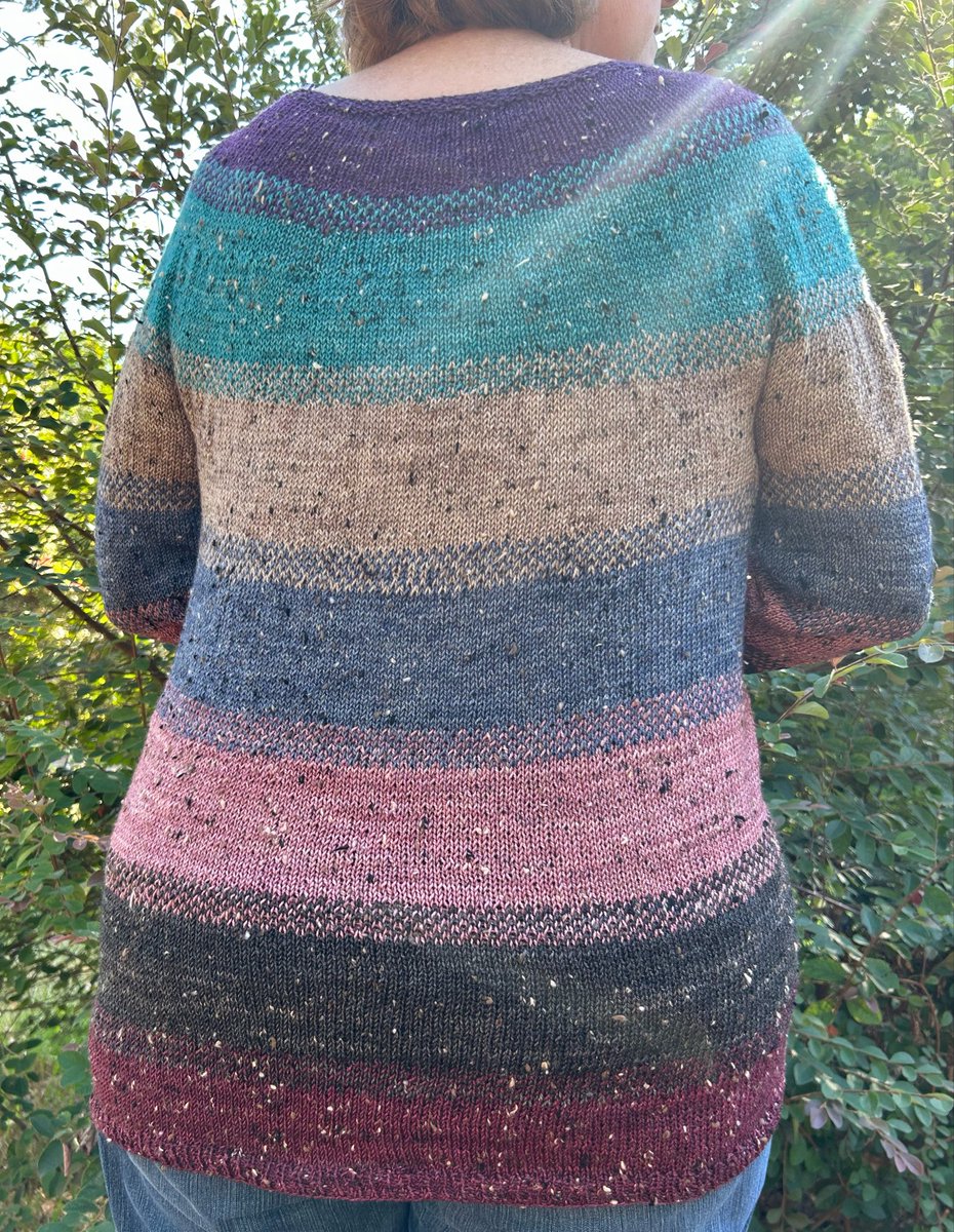 CorrineWalcher's tweet photo. New pattern! This is Breidin pullover, using 7 colorways of @chaosfiberco Freckles sock. Get is now $1 off until 09/27 on Ravelry, or from me directly with code BPI. LoveCrafts soon! #corrinewalcherdesigns #newpattern #sale #chaosfiberco #indiedesigner https://t.co/sqotXiE08u