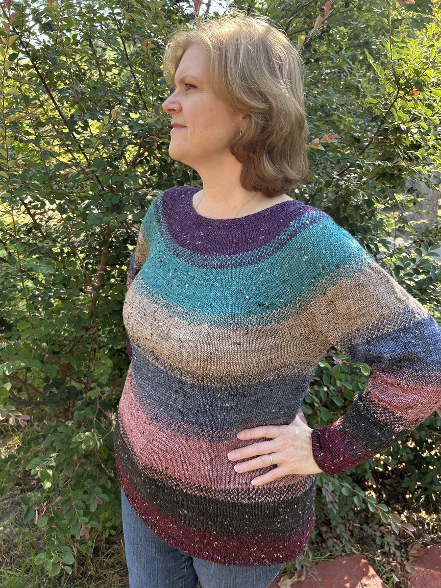 CorrineWalcher's tweet photo. New pattern! This is Breidin pullover, using 7 colorways of @chaosfiberco Freckles sock. Get is now $1 off until 09/27 on Ravelry, or from me directly with code BPI. LoveCrafts soon! #corrinewalcherdesigns #newpattern #sale #chaosfiberco #indiedesigner https://t.co/sqotXiE08u
