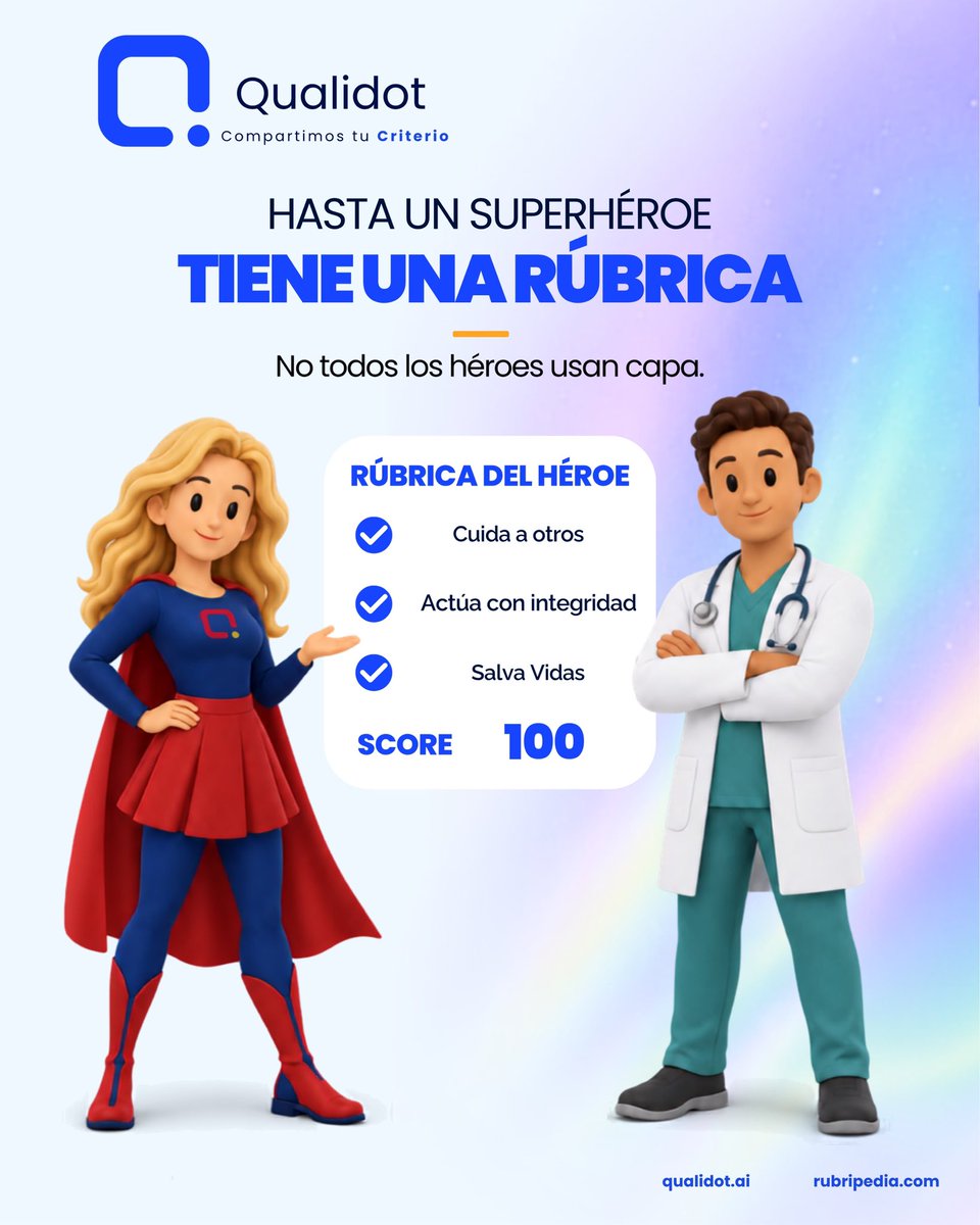 qualidot's tweet photo. Hasta un superhéroe tiene una rúbrica. 🦸‍♀️🩺 Porque cuidar, actuar con integridad y salvar vidas también puede evaluarse.

#Qualidot #IA #Rubricas #Evaluacion https://t.co/TOCmFVrLxt