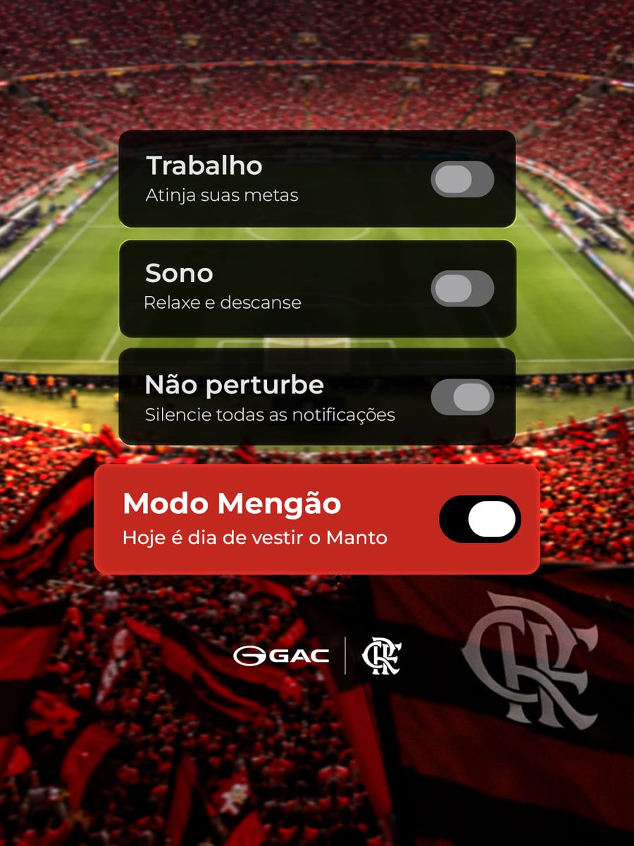 Flamengo's tweet photo. Tem coisas que merecem toda a nossa atenção, e essa, com certeza, é uma delas. É dia de Flamengo! Bora acompanhar o Mais Querido em mais um desafio.

Chegue em grande estilo. Chegue de GAC. ❤️🖤

#GACBrasil #GACFla #GoAndChange #ad https://t.co/eWEKgTyCAm