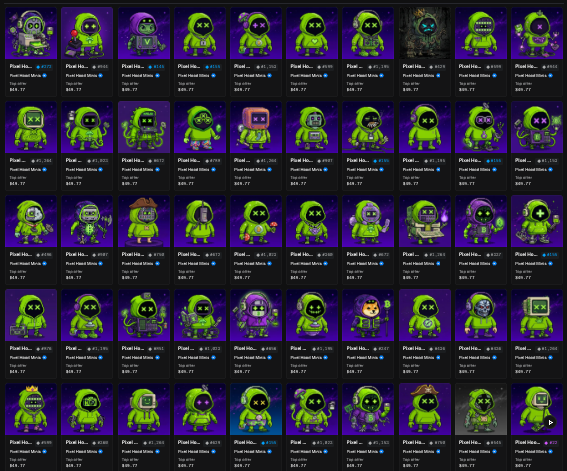 RealCashpig's tweet photo. I have now acquired 86 Pixel Hood Minis by @pixelord increasing my top holder position. I have never sold one.
I have also added 20 more Clay StonKz by @Brrrbon_
These are both slept on blue chips and are free at these levels.
Both artists are amazing builders supporting the space.
Both collections are going to @unvault
#PutThePixelOn #ClayPower #ClayUp