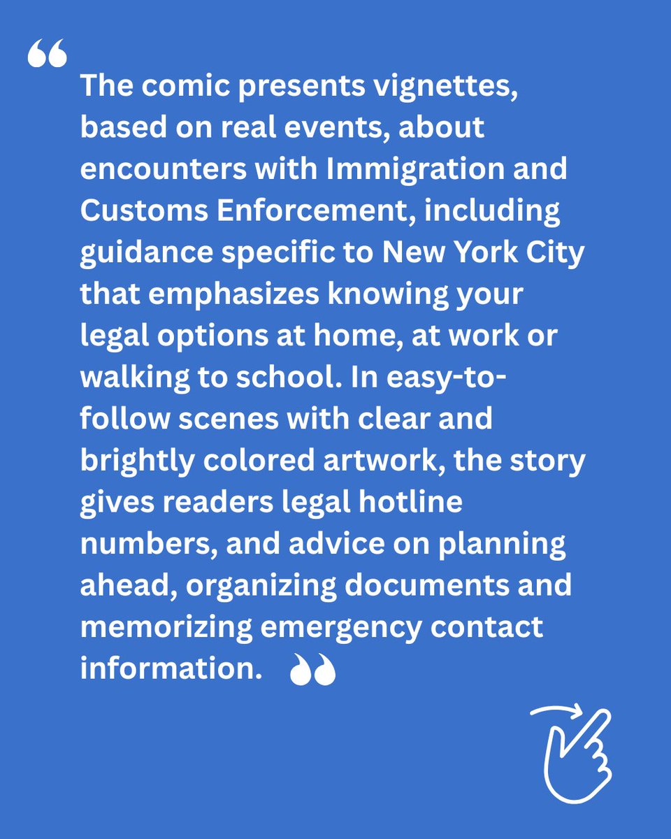 Text and a graphic in the right hand corner with a hand swiping to the left.