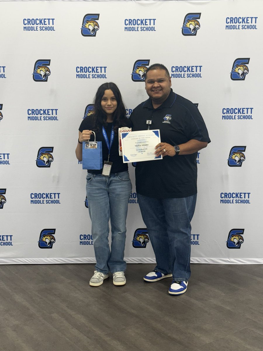 Crockett_MS's tweet photo. 🎉 Congratulations to our 6th, 7th, &amp; 8th Grade @Crockett_MS Cougars of the Week! Leading with PURPOSE-one of our Six Pillars of Leadership. Keep up the GREAT work and keep showing your Cougar PRIDE! #LeadbyExample #WhateverItTakes #OperationB+ https://t.co/cEZ9AT9kG1