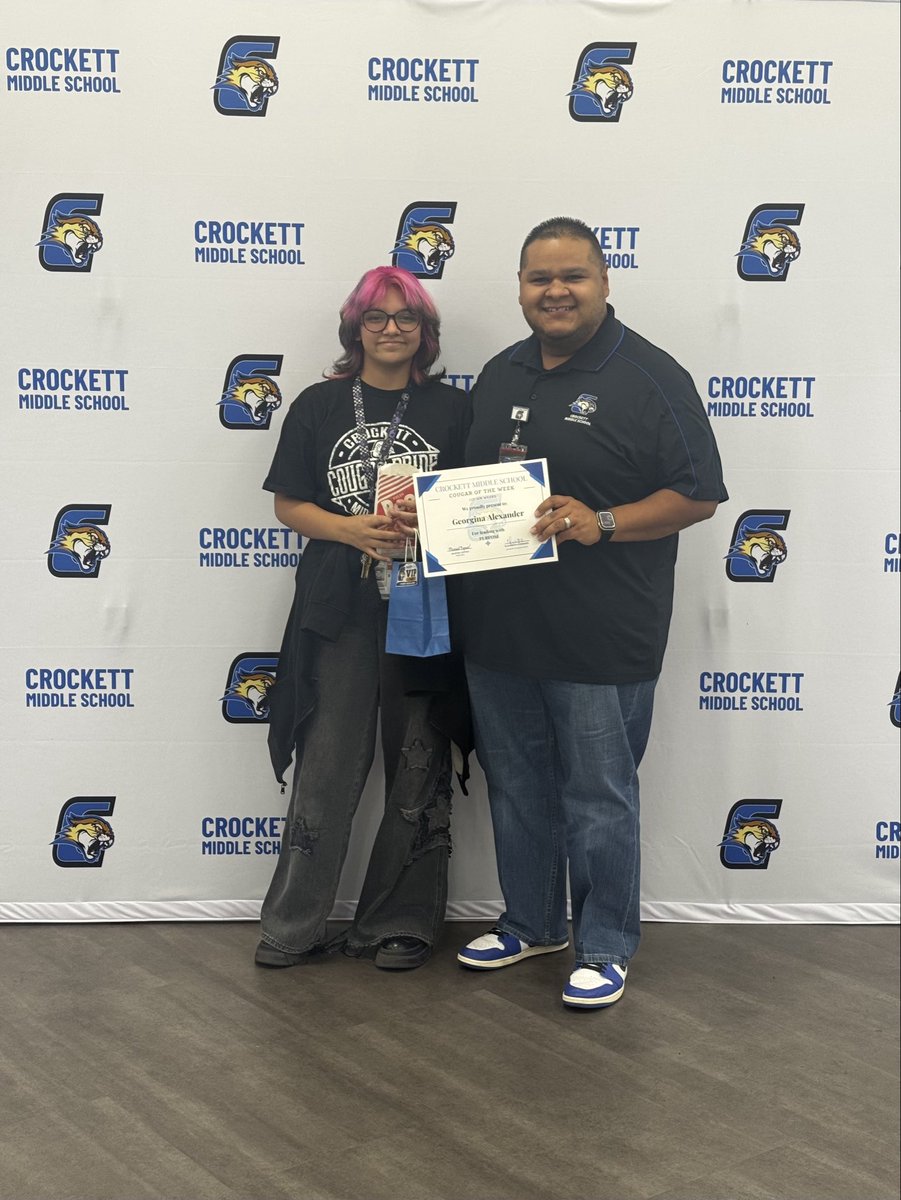 Crockett_MS's tweet photo. 🎉 Congratulations to our 6th, 7th, &amp; 8th Grade @Crockett_MS Cougars of the Week! Leading with PURPOSE-one of our Six Pillars of Leadership. Keep up the GREAT work and keep showing your Cougar PRIDE! #LeadbyExample #WhateverItTakes #OperationB+ https://t.co/cEZ9AT9kG1