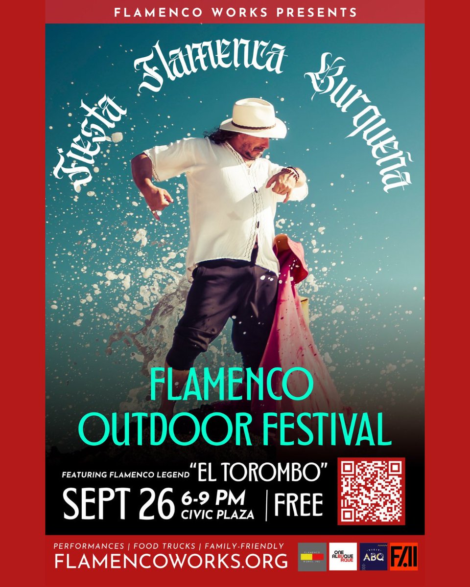 ABQtodo's tweet photo. Fiesta Flamenca Burqueña returns to Civic Plaza Sept. 26 for a free night of world-class flamenco, live music, food, drinks, cultural experiences and more. 💃🏽🔥 #ABQToDo

Plus, workshops Sept. 22–25 and an intimate tablao Sept. 27.

RSVP &amp; info: https://t.co/amyUga75lR https://t.co/AvZYfIXEwg