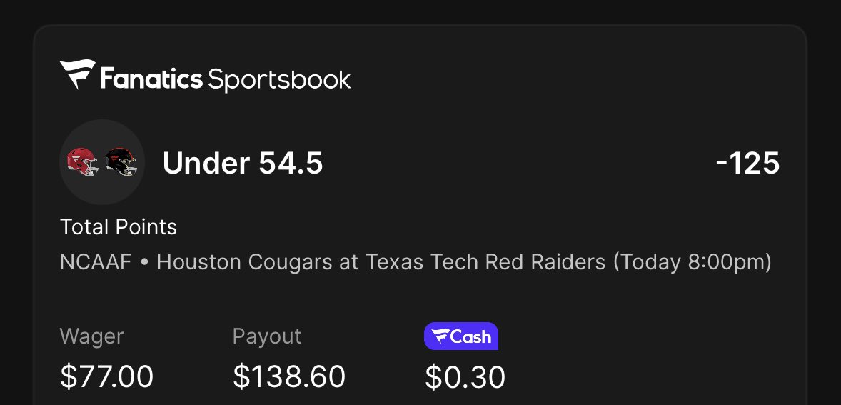 getsharpline's tweet photo. Houston Cougars @ Texas Tech Red Raiders…

This game LOOKS like an Over.

2-0 vs. 2-0.

Top-25 matchup.

Houston averaging 55 PPG.
Texas Tech averaging 34.

So why are we taking the Under?

Because the number matters more than the scoreboard.

Texas Tech is coming off a short week and Brenden Jordan returns tonight, significantly strengthening the Red Raiders secondary.  

Both teams are coming off games against significantly weaker competition.

This is the first real test for both offenses.

Texas Tech's defense has held opponents to 18 points or fewer in its last 9 home games.

Houston Cougars/Texas Tech Red Raiders Under 54.5 (-125) ⬇️ 

Happy Friday y’all. May it be a blessed one.