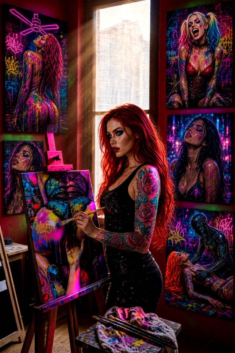 RedRitualAI's tweet photo. She paints the mess she makes π₯#AIArt #NSFW #AIPorn #Redhead #Neon #RedRitualAI https://t.co/XQF3cwxohD