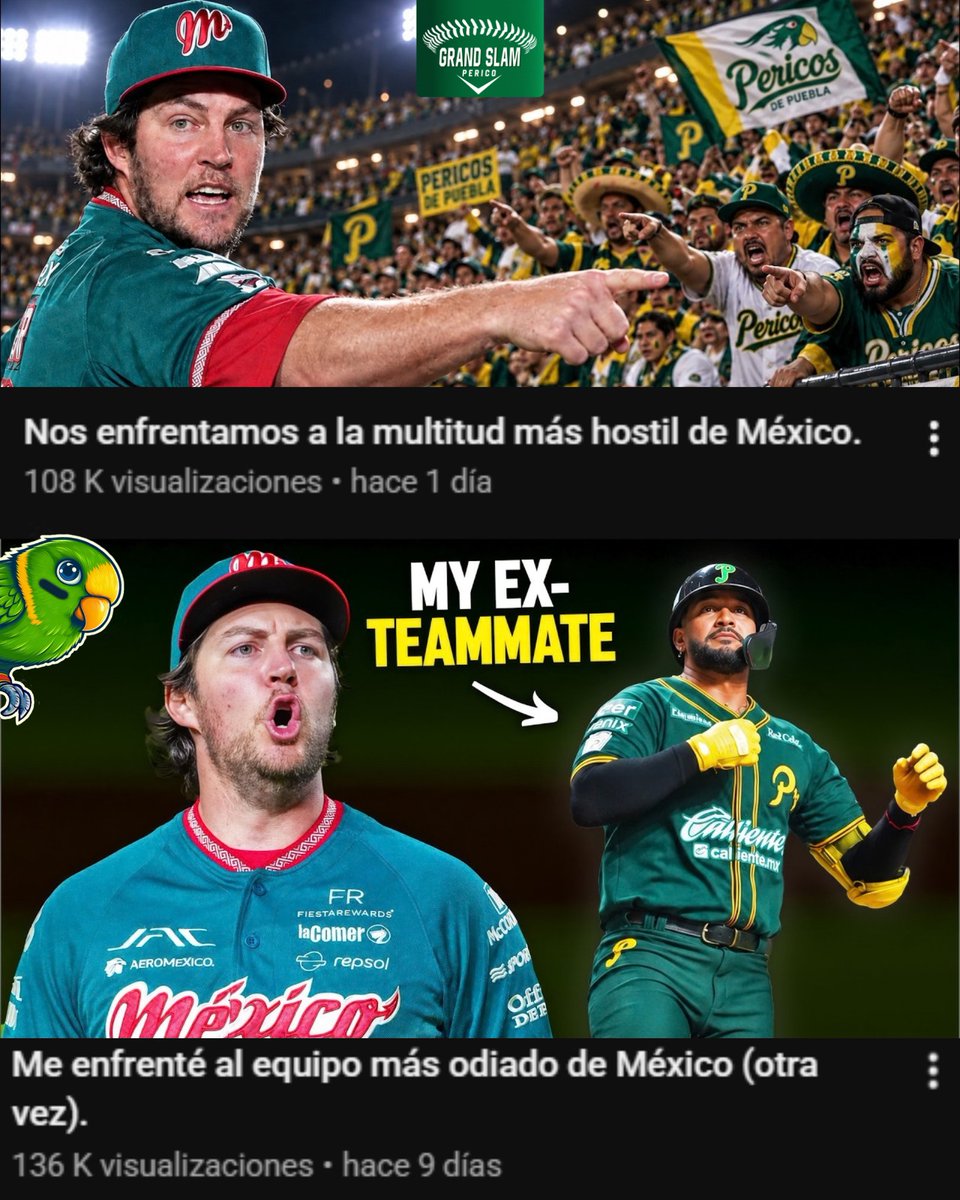 grandslamperico's tweet photo. Trevor Bauer subió dos videos a su canal de YouTube con estos títulos y portadas.🤯🦜

Bauer insiste en que los @Pericos_Oficial son el equipo más odiado de México.👀🔥

Además, dice que la afición poblana era un gran problema para pensar en regresar a la serie...👇🧵 https://t.co/Y9vLsgSeAf